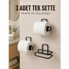 Royaleks 3 Adet Siyah Rulo Kağıt Tutucu Yapışkanlı Duvar Tipi Pratik Kağıtlık Seti