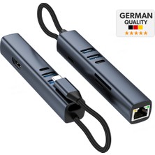 Woyax 7 In 1 Type-C USB Hub Çoklayıcı Dönüştürücü Converter 4K 30Hz HDMI 100W Pd USB 3.0 USB 2.0 Usb-C Sd/tf Kart Okuyucu 100 Mbps Ethernet MacBook Laptop Tablet