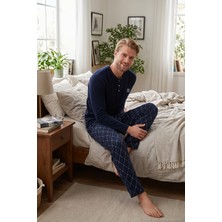 Buratti Nakış Detaylı Yumuşak Dokulu Düğmeli Hakim Yaka Polar Pijama Takımı Erkek Pijama Takımı 6097061