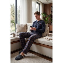Buratti Ekoseli Düğmeli Bisiklet Yaka Yumuşak Polar Pijama Takımı Erkek Pijama Takımı 6097019