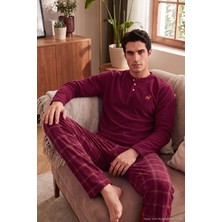 Buratti Ekoseli Düğmeli Bisiklet Yaka Yumuşak Polar Pijama Takımı Erkek Pijama Takımı 6097019