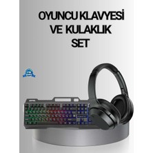 Bin1çeşit Işıklı Oyuncu Klavye Mouse ve Bluetooth Kulaklık Seti Türkçe Q USB