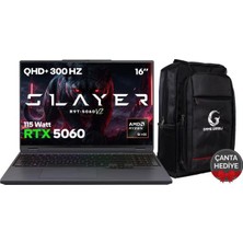 Game Garaj Slayer R9T-5060 V2 C6 Amd Ryzen 9 8945HX 32GB Ram 1tb SSD RTX5060 16" 300Hz Qhd+ IPS Freedos Gaming Laptop