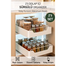 Ironika 2'li Kendinden Bantlı Sürgülü Raylı Çok Amaçlı Dolap Içi Organizer Banyo Mutfak Düzenleyici 26X34 cm