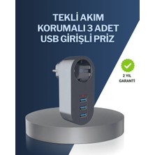 Global Çocuk Korumalı Termal Priz – 3'lü USB Şarj ve Akım Koruması