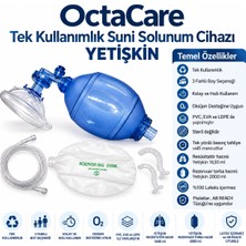 Octacare Yetişkin Tek Kullanımlık Ambu Resüsitatör Suni Solunum Cihazı Manuel Ventilasyon Seti 5 Adet