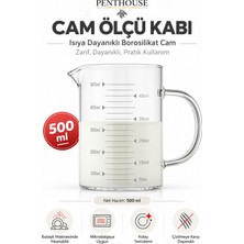 Penthouse 500 ml Borosilikat Cam Ölçü Kabı Isıya Dayanıklı Ölçekli Cam Sürahi