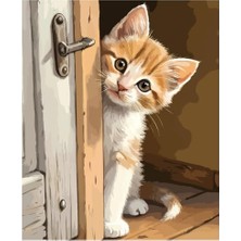 Odea Sayılarla Boyama Tuval Hobi Seti, Fırça ve Boya Dahil Set (Çıtalı) 40X50 Cm, Kendin Yap Sayılarla Tuval Boya Kiti (Kasnaklı) (40X50, Kapı Arkası Kedi)