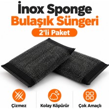 Akalın Professional Cleaning Products Inox 2'li Çelik Telli Bulaşık Süngeri Paslanmaz Dokulu Güçlü Çizmez Temizlik Süngeri