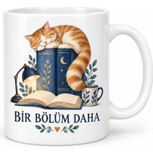 Bşk Virgo Bir Bölüm Daha Kitap ve Uyuyan Kedi Tasarımlı Porselen Kupa - Model 259