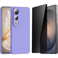 Tekno Grup Vivo V50 Lite 4g Kılıf Içi Kadife Yumuşak Lansman Kılıf-Lila + Hayalet Ekran Koruyucu