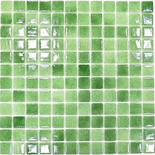 MozaiKristaL Mutfak Tezgah Arası, Havuz, Banyo, Sauna, Spa, Iç , Dış, Zemin, Duvar, Kaplama ve Dekorasyon Uygulamalarında Tüm Yüzeyler Için, 2.5x2.5cm. Püskürtme Açık Yeşil 31.5X31.5CM. Fileli Cam Mozaik.