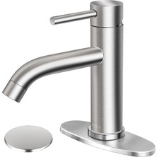 1001 Banyo Lavabo Bataryası Tek Saplı Paslanmaz Çelik Tuvalet Ticari Banyo Bataryası Küvet Lavabo Muslukları Güverte Levhası ve Açılır Tahliye Tertibatı 1 ve 3 Delik Için Uygun, Fırçalanmış Nikel