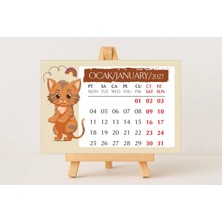 Gül Tasarım Atölyesi 2027 10X15 cm KEDİLİ-MİNİ Ahşap Şövale Masa Takvimi