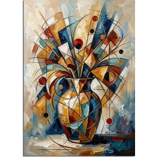 Karizma Tablo Geometrik Vazolu ve Renkli Soyut Çiçek Dekoratif Kanvas - Mdf Ahşap Tablo