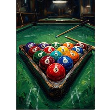 Karizma Tablo Bilardo Masasında Renkli Toplu Dizili Dekoratif Kanvas - Mdf Ahşap Tablo