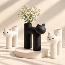 🐈 Rokh Siyah Beyaz Kedi Figürlü Vazo 3’lü Set | 3D Baskı Pla | Modern Dekoratif Vazo & Kalemlik | Minimalist Ev ve Ofis Dekoru 🎁