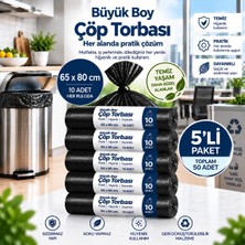 1001 Çöp Torbası Büyük BOY,65X80CM,SIZDIRMAZ,DAYANIKLI,RULODA 10ADET, SIYAH5RULO