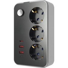 1001 5 Metre Termal Akım Korumalı 3'lü Priz Çoklayıcı, 2 USB 1 Type-C Girişli 16A 4000W Üçlü Dönüştürücü Uzatma Kablosu 3 Adet Anahtarlı Giriş Masaüstü Duvar Çoklu Prizi