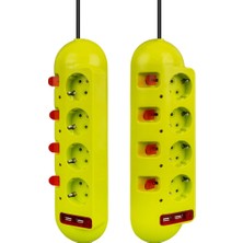 1001 Kuzey's Store USB 4'lü Priz 2 Usb'li Ayrı Anahtarlı Grup Priz Akım Korumalı, Aç-Kapa 1.5 Metre (Fıstık Yeşil)