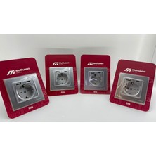 1001 Mutlusan Rita Usb’li Priz 2.4A USB + Type-C Girişli Topraklı Duvar Prizi (Gri/silver, 4’lü Set)