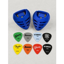 1001 Gitar Pena Tutucu Lacivert, 2 Adet Ukulele Pena Şarjörü ve 8 Adet Karışık Ince Çalma Penası Seti, (Penalar Rastgele Renk ve Model Gönderilir)