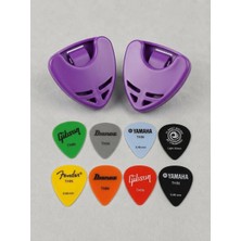 1001 Gitar Pena Tutucu Mor, 2 Adet Ukulele Pena Şarjörü ve 8 Adet Karışık Ince Çalma Penası Seti, (Penalar Rastgele Renk ve Model Gönderilir)