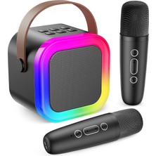 1001 Blic 2 Mikrofonlu Çocuk Karaoke Hoparlör ve Bluetooth Hoparlör – LED Işıklı Mini Karaoke Seti, 6 Farklı Ses Efekti, Uzun Pil Ömrü, Taşınabilir Çocuk Mikrofonu ve Müzik Eğlence Seti Siyah