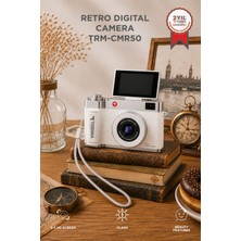 1001 Mini Dijital Retro Kamera CMR50 Beyaz 48MP Selfie Video Vlog Kamerası
