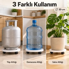 Mobilyacın Beyaz Yuvarlak Ahşap Saksı Altlığı Damacana Tüp İçin Tekerlekli Sehpa 31x31 cm Ölçülerinde