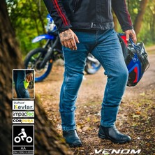 Venom Nova Pro Cordura Kevlar Motosiklet Pantolonu Mavi Korumalı Motorcu Kot Pantolon