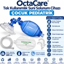 Octacare Çocuk Pediatrik Ambu Seti – Tek Kullanımlık Manuel Suni Solunum Cihazı – Rezervuar Balonlu, Oksijen Hortumlu ve Maskeli Resüsitatör Seti 3 Adet