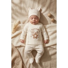 Babycan 3'lü Pamuklu Erkek Bebek Hastane Çıkış Zıbın Seti 0-3 Ay Ekru Ayıcık Nakışlı Set