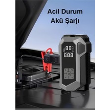 Venoria 12000 Mah Akü Takviye Cihazı Jump Starter Hava Pompası Powerbank El Feneri 4'ü 1 Arada Çok Fonksiyonlu Taşınabilir Dijital Ekranlı Akıllı Akım Korumalı Araç Motosiklet Kompresör Akü Şarj Cihazı