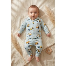 Babycan Erkek Bebek ve Çocuk Yeşil Iş Makineleri Desenli %100 Pamuklu Düğmeli Pijama Takımı - Premium Pijama Seti