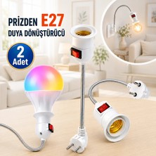 Vwin Prizi E27 Duya Dönüştürücü 26 cm 360 C° Esnek Spiralli Akrobat Aç Kapa Anahtarlı 2 Adet
