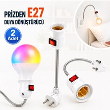 Anktek Prizden E27 Duya Dönüştürücü 26 cm 360 Derece Spiralli Akrobat Anahtarlı Duy (2 Adet)