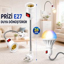 Vwin Prizden E27 Duya Dönüştürücü 26 cm 360 Derece Spiralli Akrobat On / Off Anahtarlı Duy