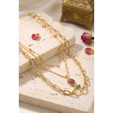 DMR Elegance Gold Renk Lale Detaylı Kombin Kadın Kolye