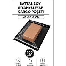 Bin1çeşit Battal Boy Siyah Şeffaf Kargo Poşeti 45X55+5 cm 100 Adet