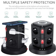 Epilons Termal Akım Korumalı Isıya Dayanıklı 3 USB 8 Priz ve Wireless Kablosuz Şarj 2.4 Amper Kablolu Priz