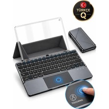 Deanb Alüminyum Şarjlı 64 Tuşlu Türkçe Q Klavye Deri Standlı Katlanabilir Bluetooth Dokunmatik Touchpad
