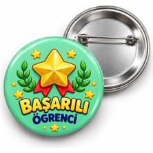 Beyaz Penguen Başarılı Öğrenci - Yeşil Yıldız Madalya - 58MM Rozet