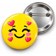 Beyaz Penguen Kalplerle Mutlu Smiley - 58MM Rozet