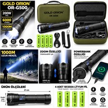 OR-G500 200W 6000 Lümen Uzun Menzilli Zoomlu LED Şarjlı El Feneri