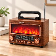 Şömineli Retro Radyo Bluetooth Hoparlör - Am/fm/sw Usb/type-C Şarjlı