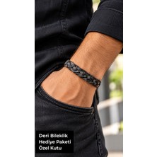 Herşey Nota Trianel Mavora Gri Deri Erkek Bileklik - Geniş Örgü Bantlı Modern Stil