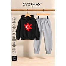 Overmax Türk Bayrağı Baskılı Çocuk Kapüşonlu Sweatshirt Eşofman Takımı- 3-12 Yaş