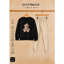 Overmax Teddy Bear Baskılı Çocuk Kapüşonsuz Sweatshirt Eşofman Takımı 3-12 Yaş