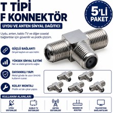 AŞIK STORE T Tipi F Konnektör 5 Adet 3 Dişi Girişli Metal Uydu Anten Kablo Tv Koaksiyel Kablo Birleştirici T Bağlantı Adaptörü